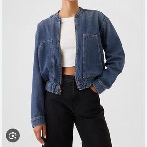 GAP Petite UltraSoft Denim Cropped Bomber Jacket